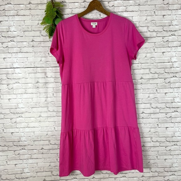 J. Crew Factory Bright Pink Tiered T Shirt Dress - Picture 1 of 5